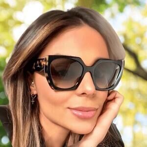 Prada PR 15WS 3890A7 Black Tortoise Grey Gradient Women Sunglasses AUTHENTIC